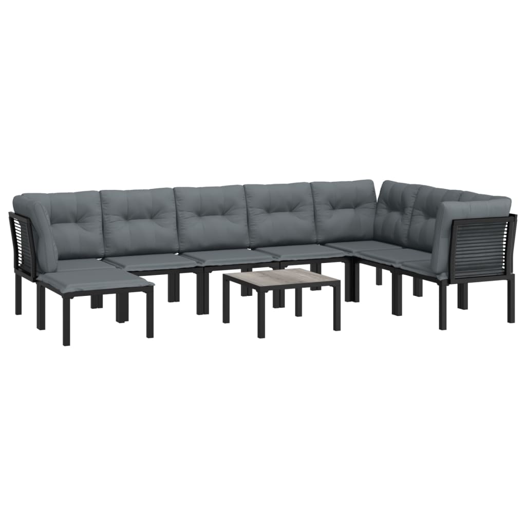 loungesæt til haven 9 dele polyrattan sort og grå