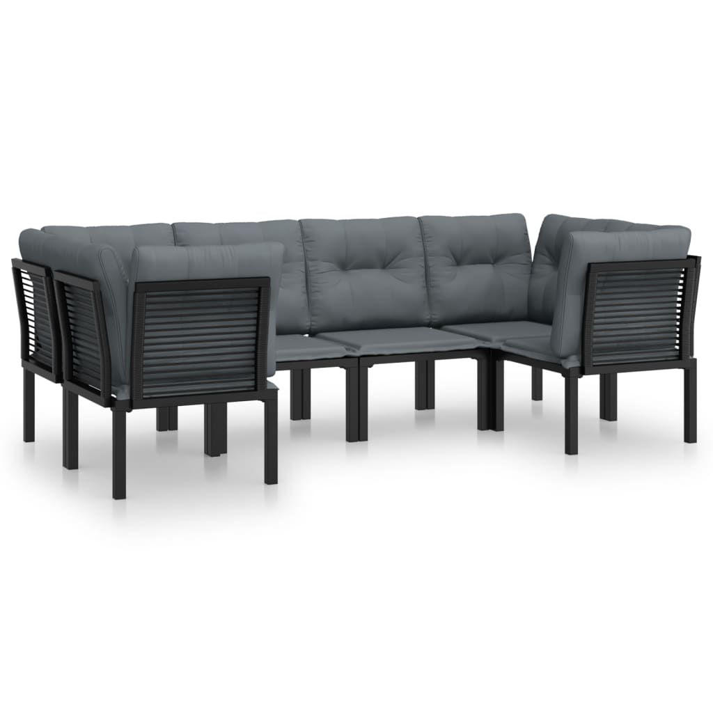 loungesæt til haven 6 dele med hynder polyrattan sort og grå