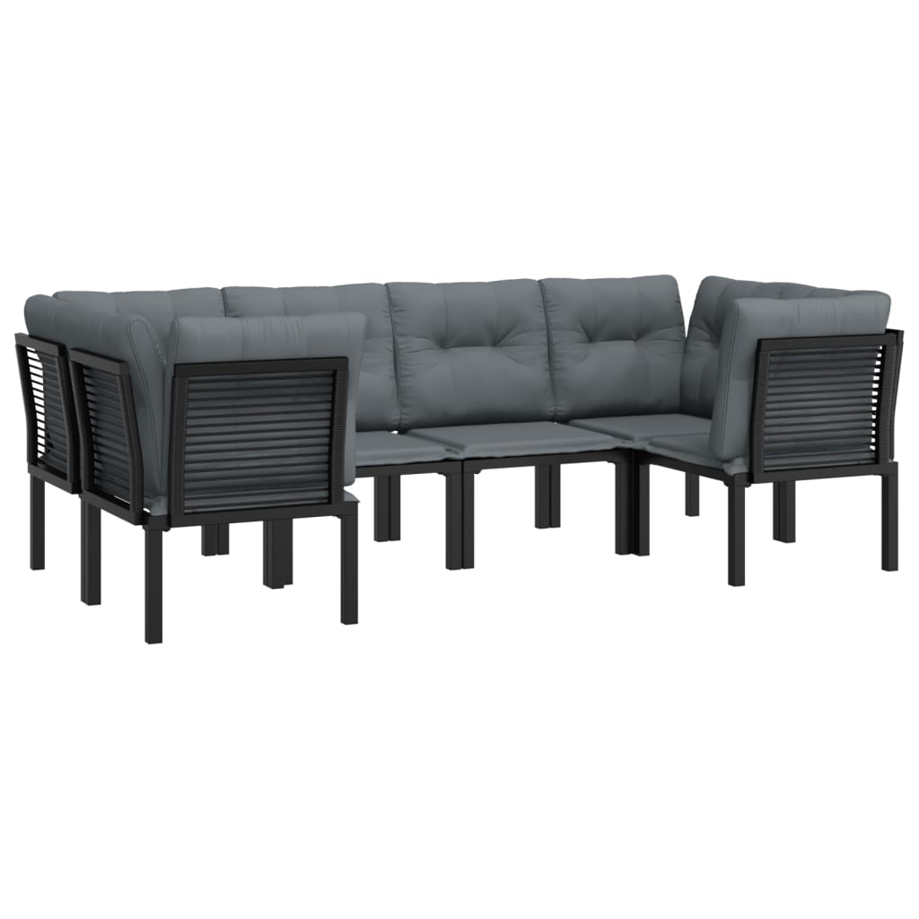 loungesæt til haven 6 dele med hynder polyrattan sort og grå