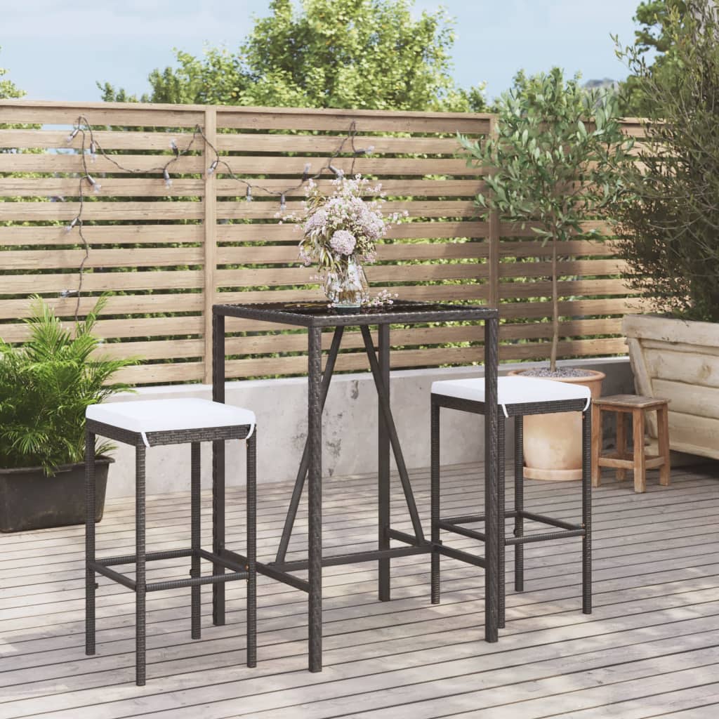 Barsæt Til Haven 7 Dele Med Hynder Polyrattan - 2 / Sort / 70 cm bordlængde