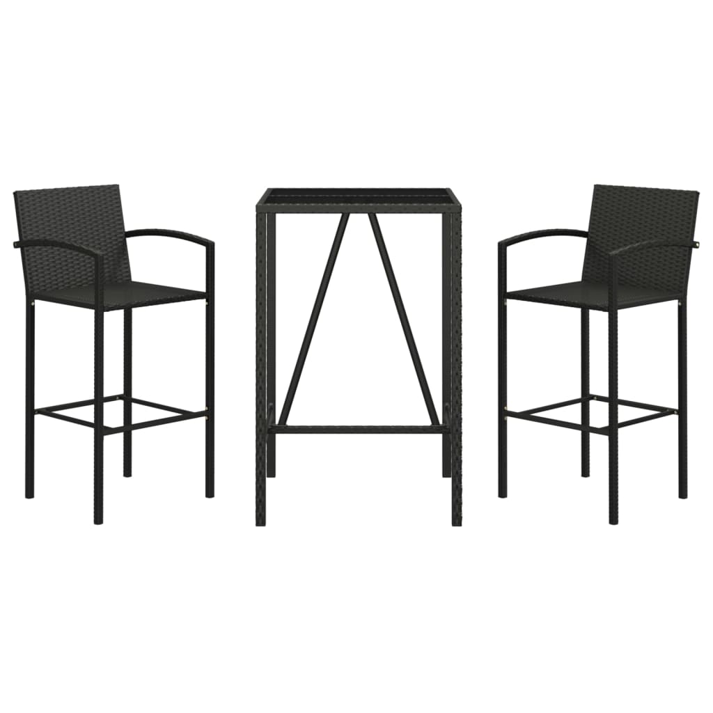 barsæt til haven 3 dele polyrattan sort