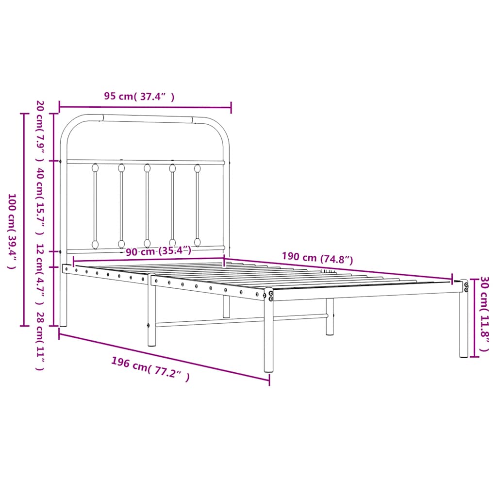 sengeramme med sengegavl 90x190 cm metal sort
