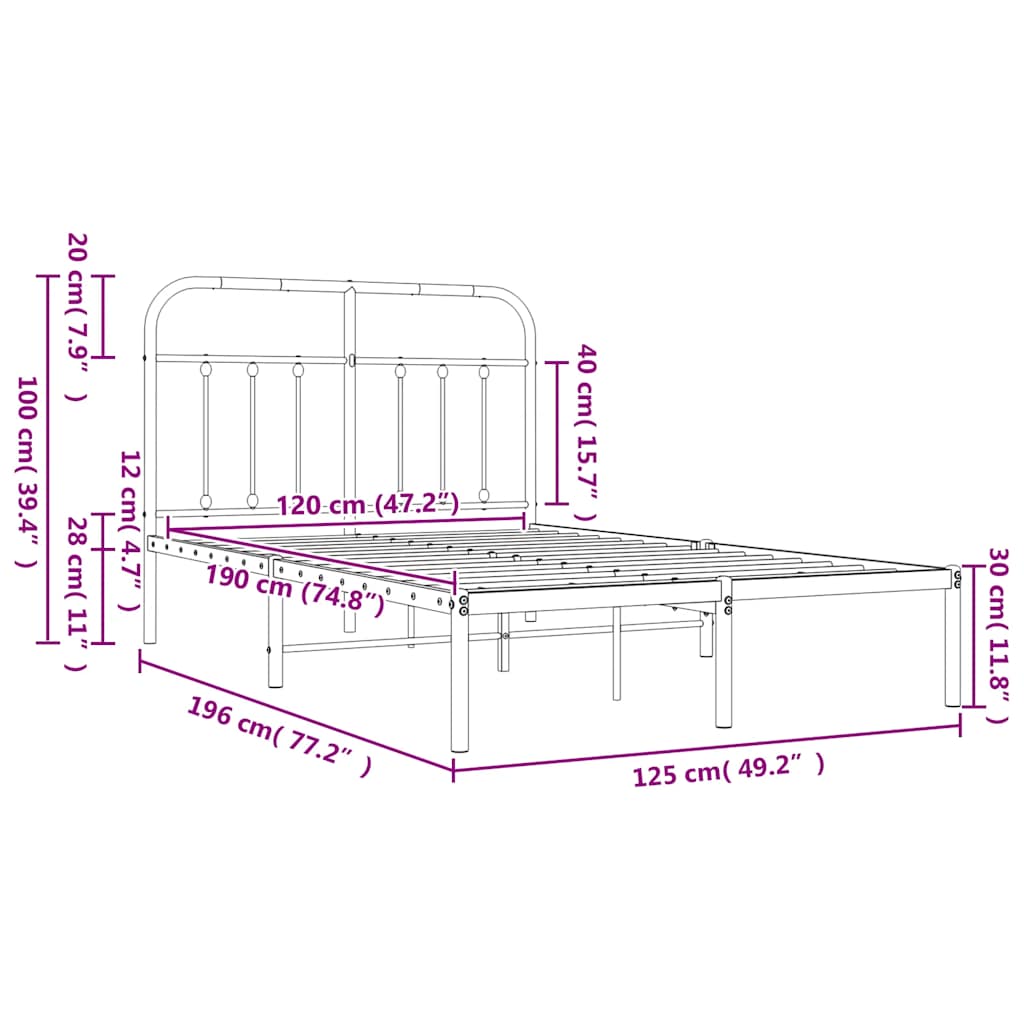 sengeramme med sengegavl 120x190 cm metal sort