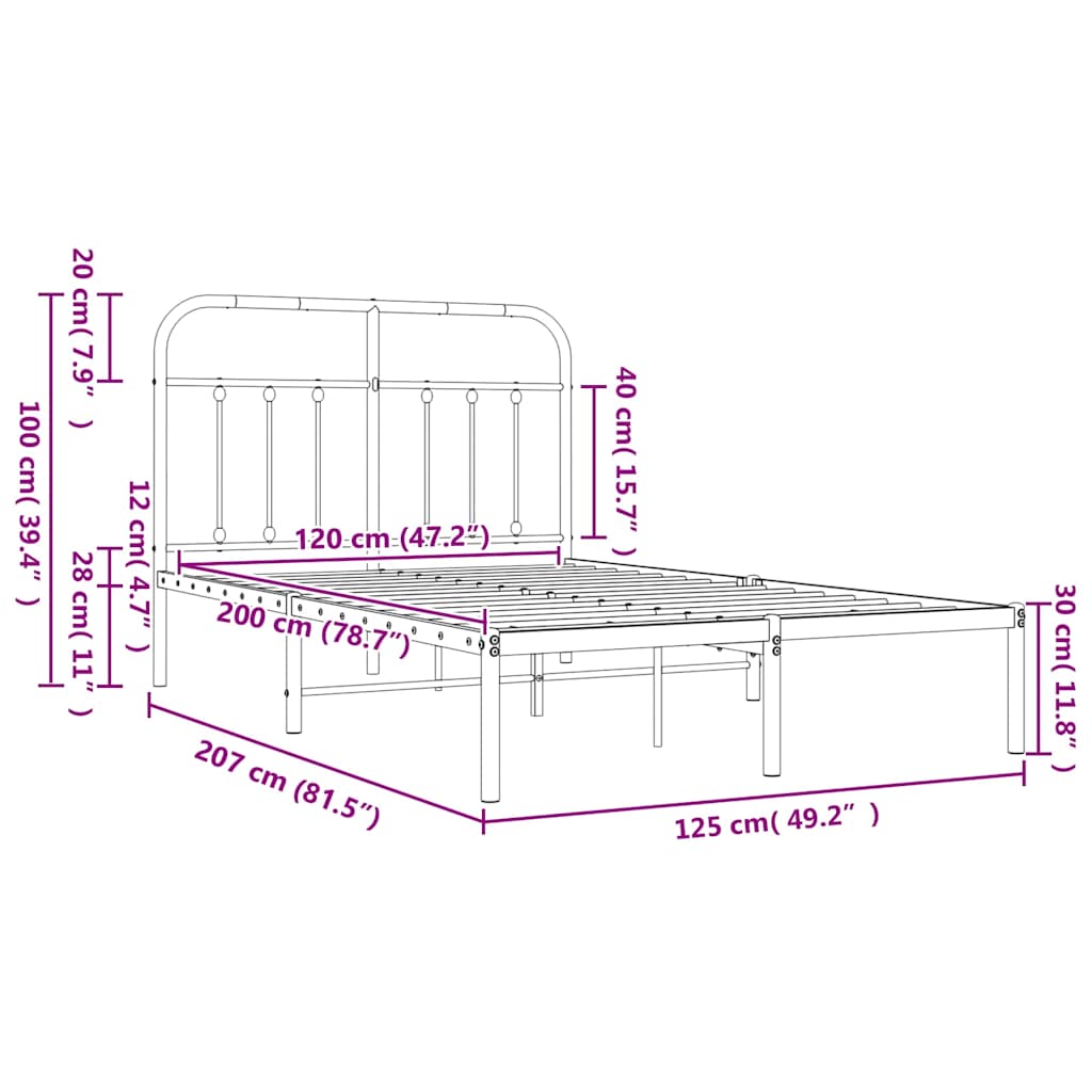 sengeramme med sengegavl 120x200 cm metal sort