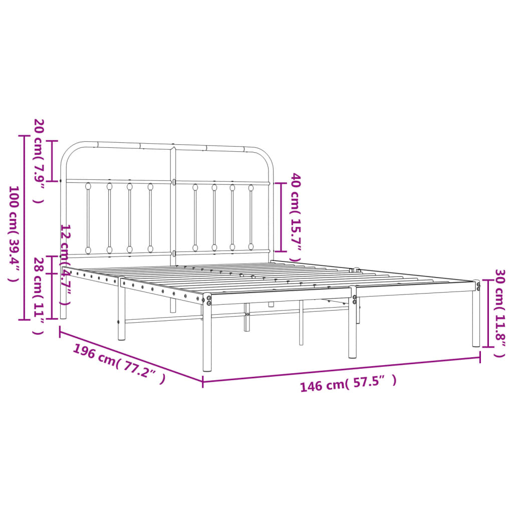 sengeramme med sengegavl 140x190 cm metal sort