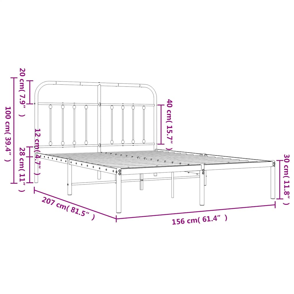 sengeramme med sengegavl 150x200 cm metal sort