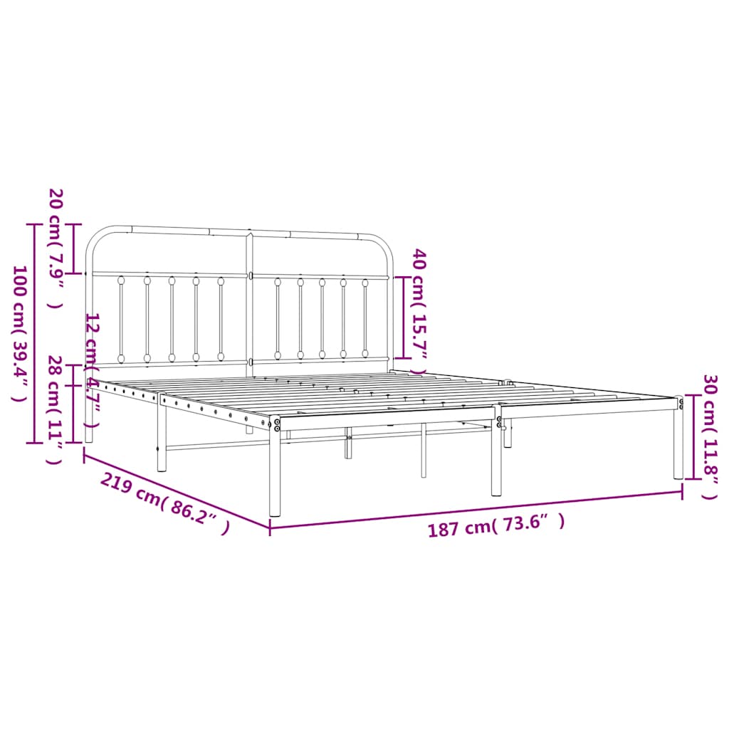 sengeramme med sengegavl 183x213 cm metal sort