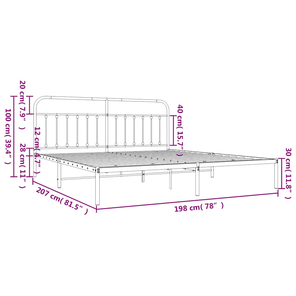 sengeramme med sengegavl 193x203 cm metal sort