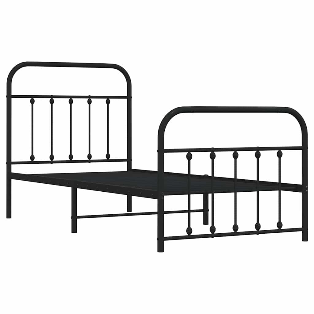 sengeramme med sengegavl og fodgærde 90x190 cm metal sort