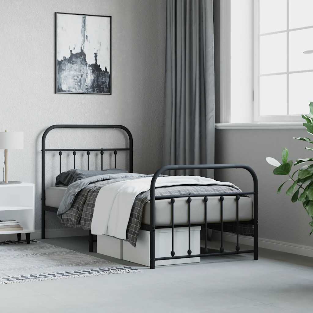 sengeramme med sengegavl og fodgærde 90x190 cm metal sort