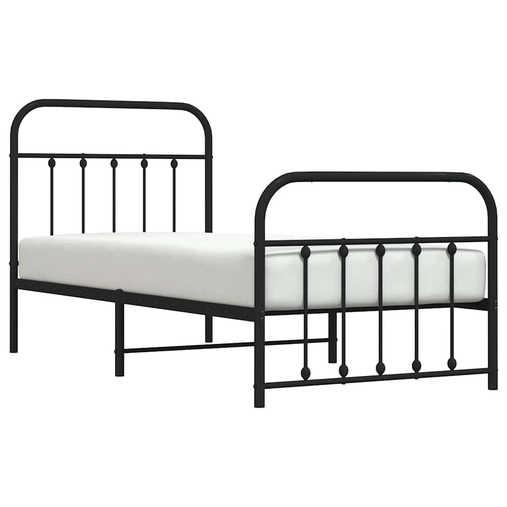 sengeramme med sengegavl og fodgærde 90x190 cm metal sort