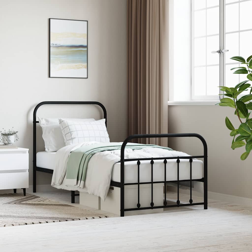 sengeramme med sengegavl og fodgærde 90x190 cm metal sort