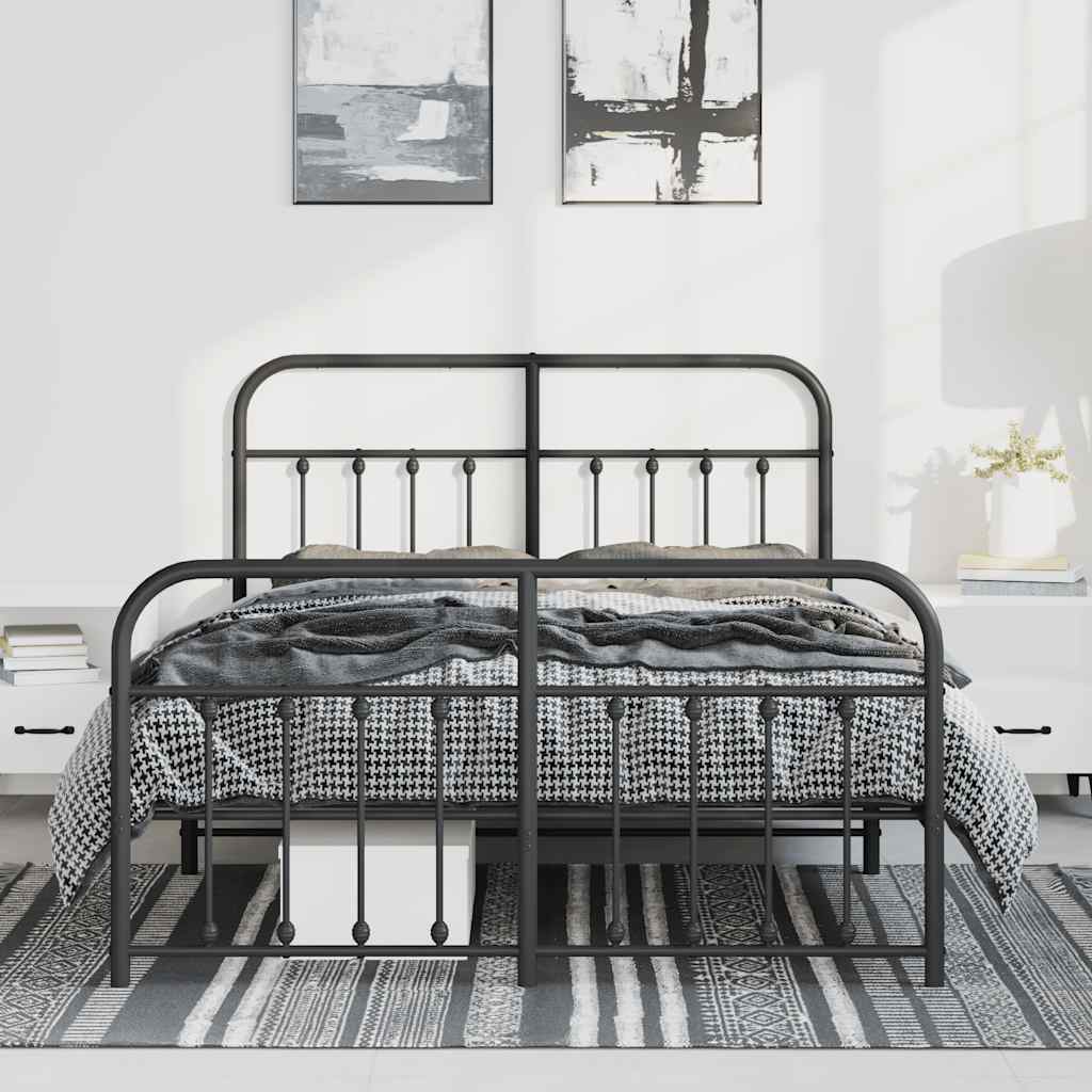 sengeramme med sengegavl og fodgærde 135x190 cm metal sort