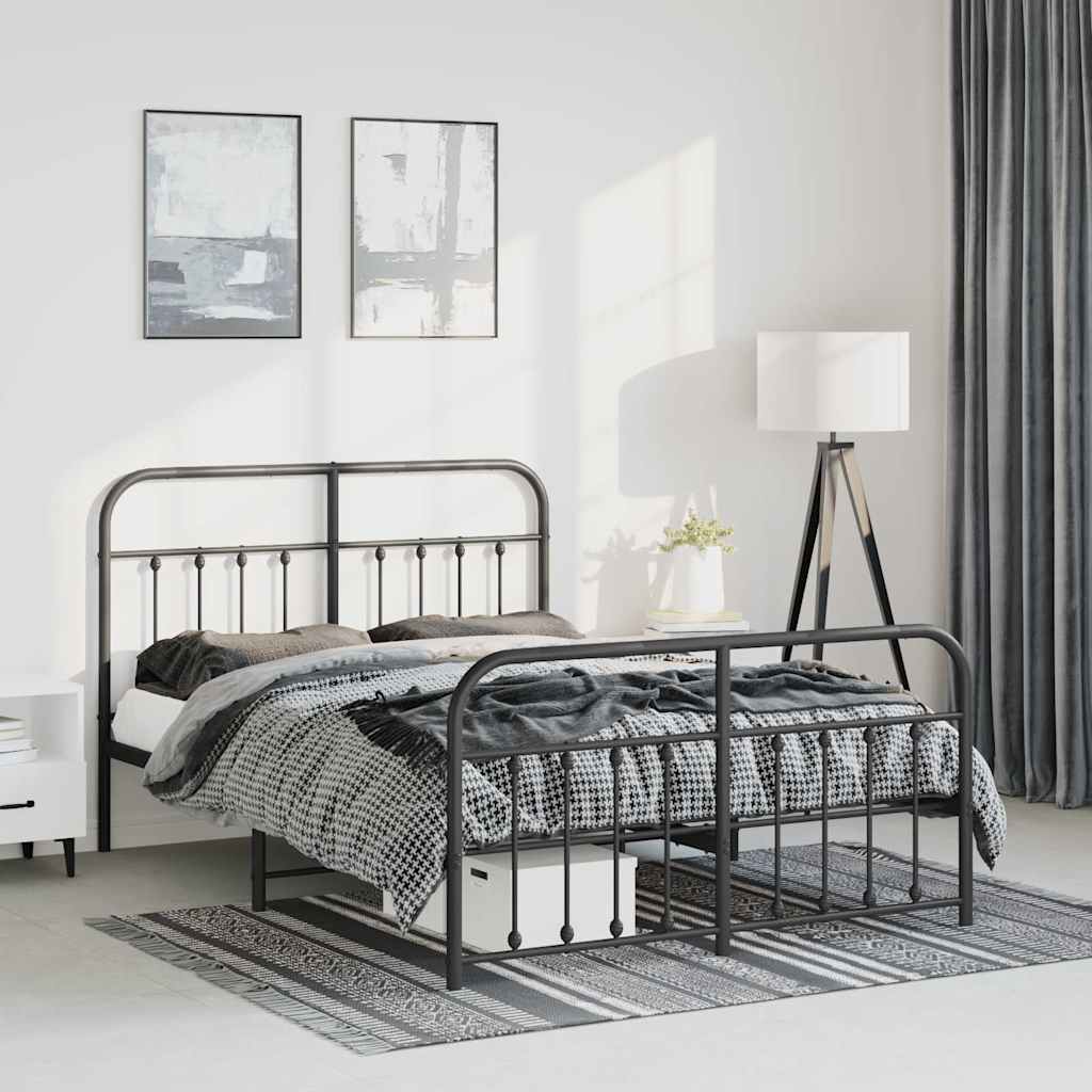 sengeramme med sengegavl og fodgærde 135x190 cm metal sort