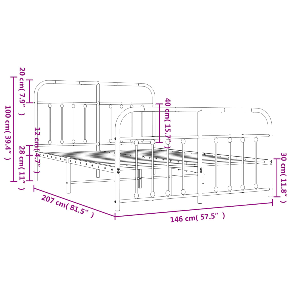 sengeramme med sengegavl og fodgærde 140x200 cm metal sort