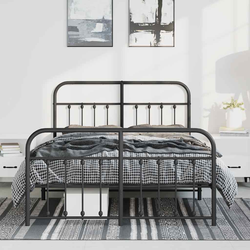 sengeramme med sengegavl og fodgærde 150x200 cm metal sort
