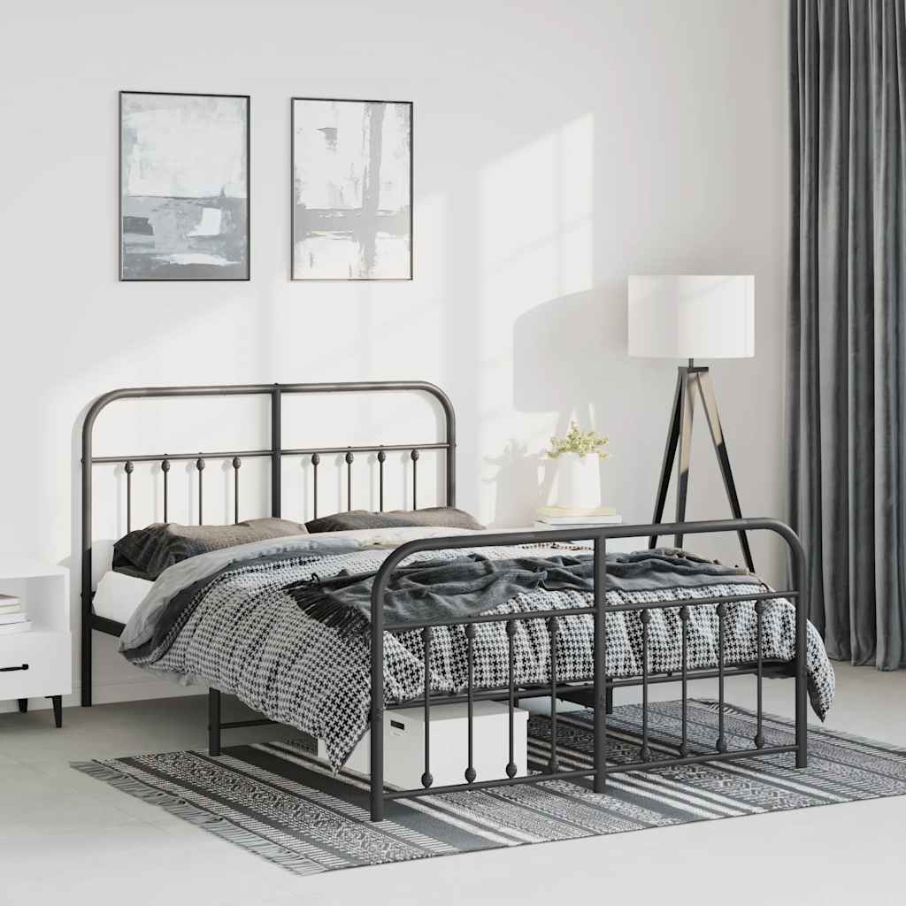 sengeramme med sengegavl og fodgærde 150x200 cm metal sort