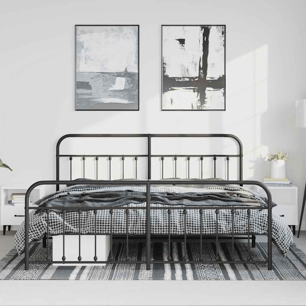 sengeramme med sengegavl og fodgærde 183x213 cm metal sort