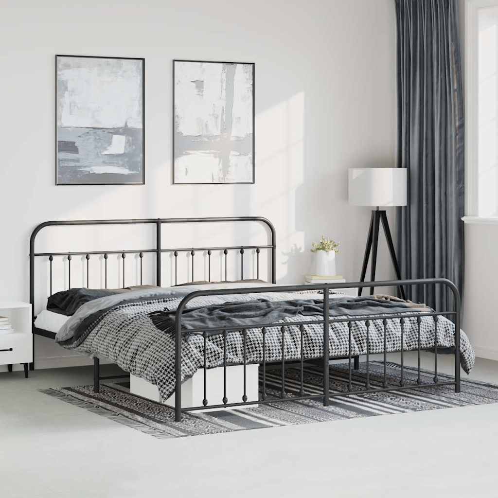 sengeramme med sengegavl og fodgærde 183x213 cm metal sort