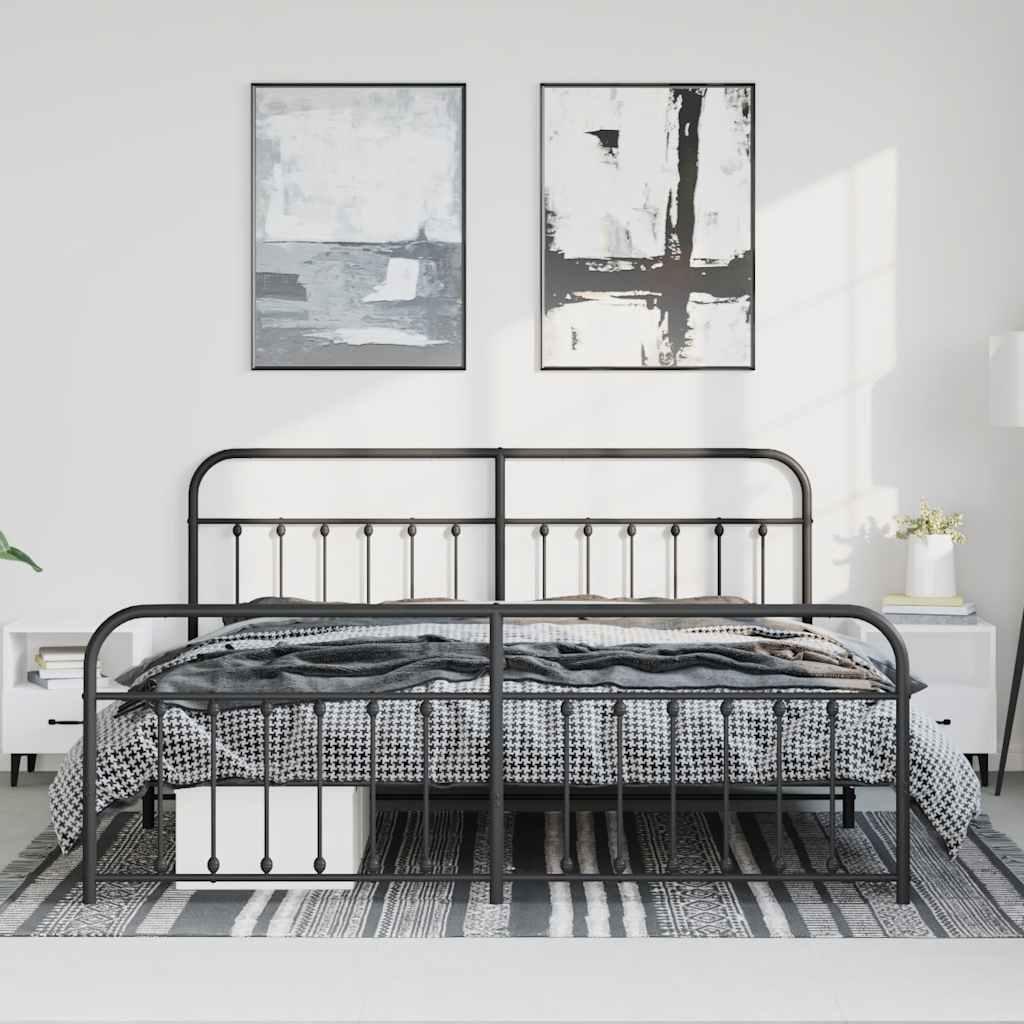 sengeramme med sengegavl og fodgærde 193x203 cm metal sort