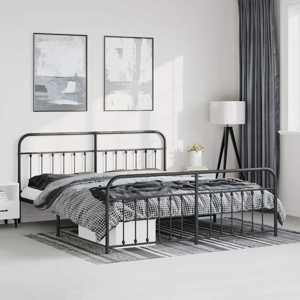 sengeramme med sengegavl og fodgærde 193x203 cm metal sort