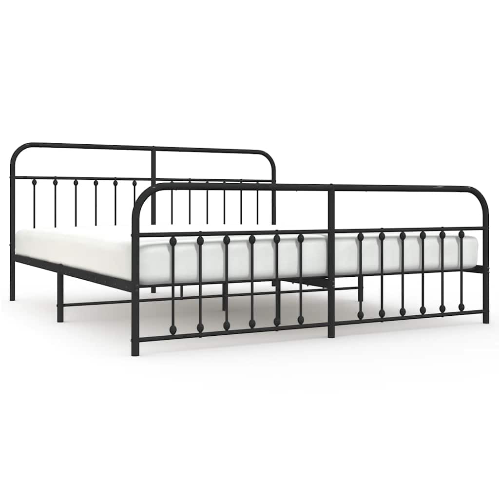 sengeramme med sengegavl og fodgærde 200x200 cm metal sort
