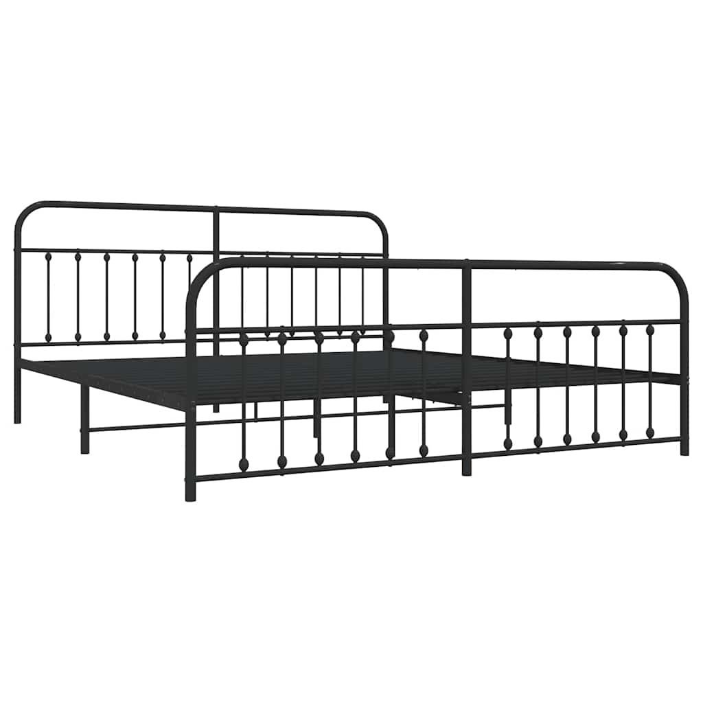 sengeramme med sengegavl og fodgærde 200x200 cm metal sort