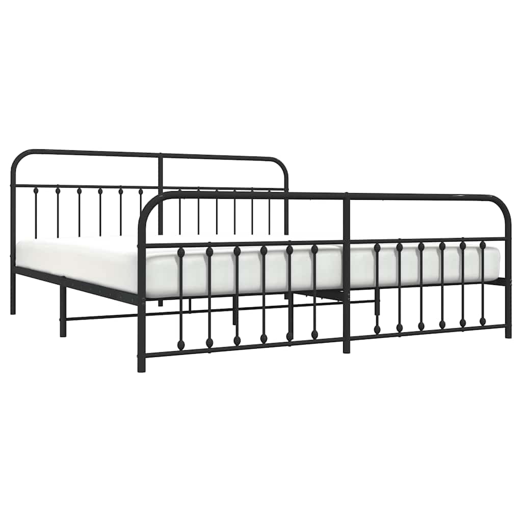 sengeramme med sengegavl og fodgærde 200x200 cm metal sort