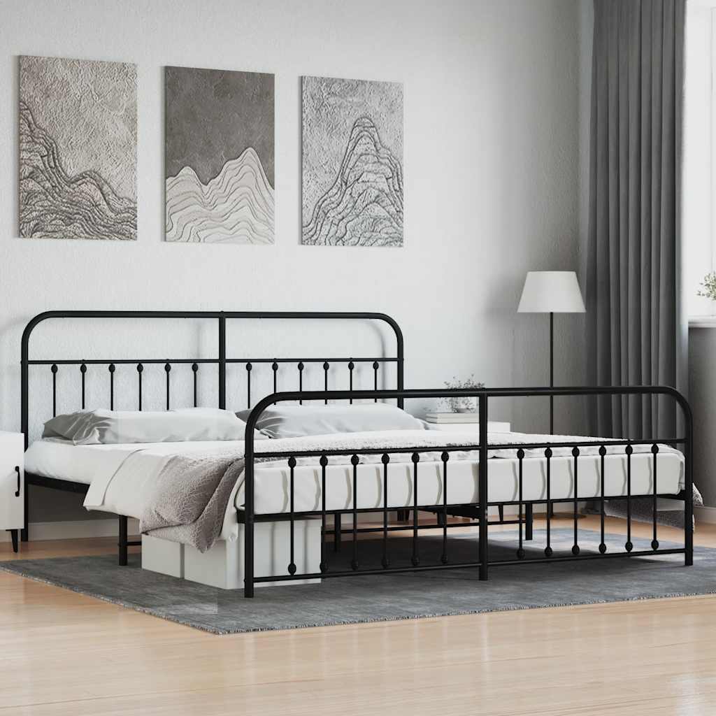sengeramme med sengegavl og fodgærde 200x200 cm metal sort
