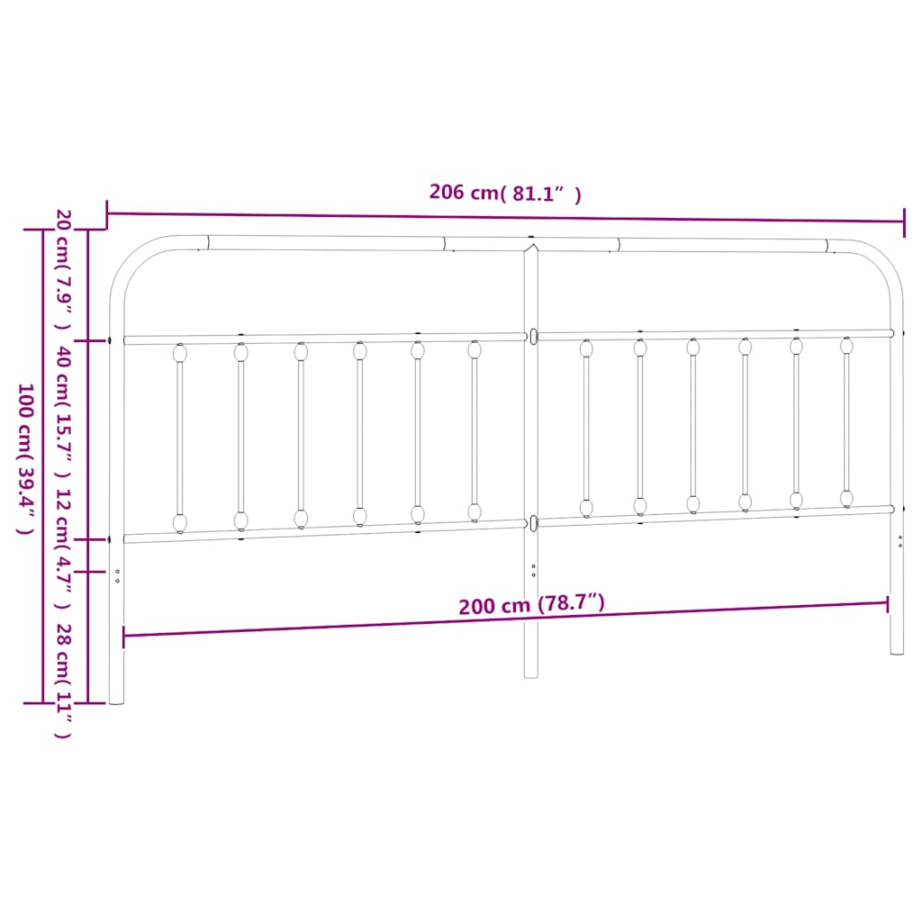 udskiftningsgavl 200 cm metal sort
