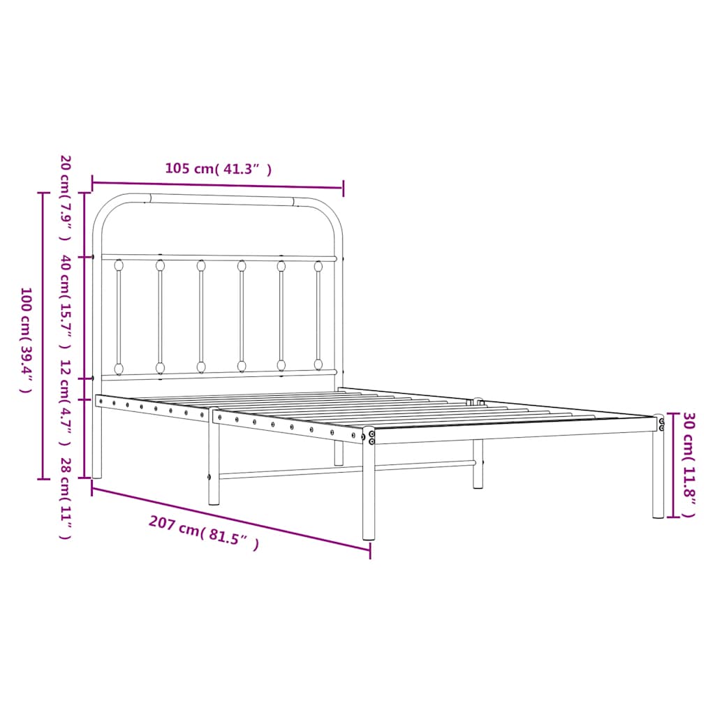 sengeramme med sengegavl 100x200 cm metal hvid