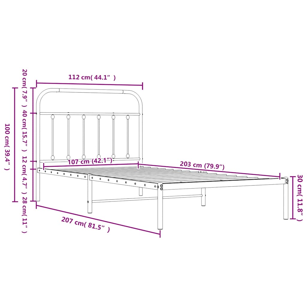 sengeramme med sengegavl 107x203 cm metal hvid