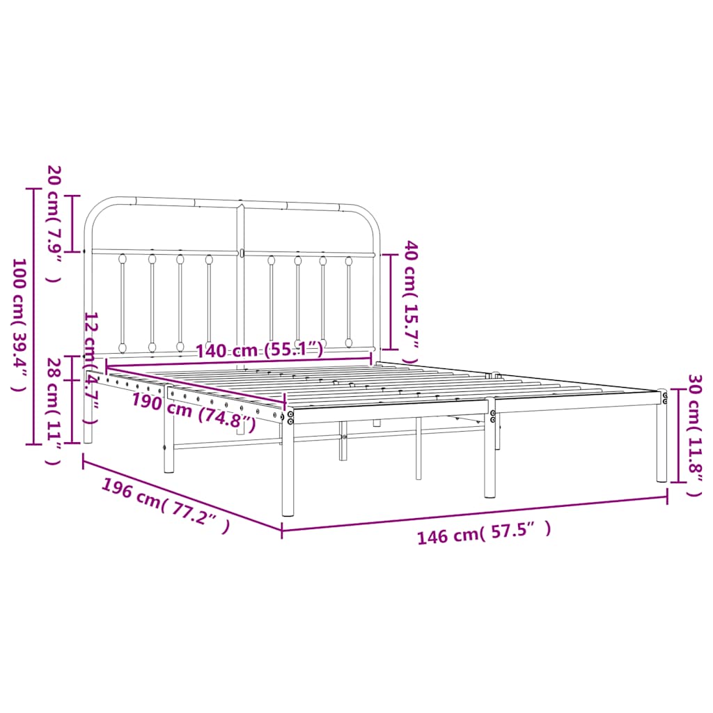 sengeramme med sengegavl 140x190 cm metal hvid