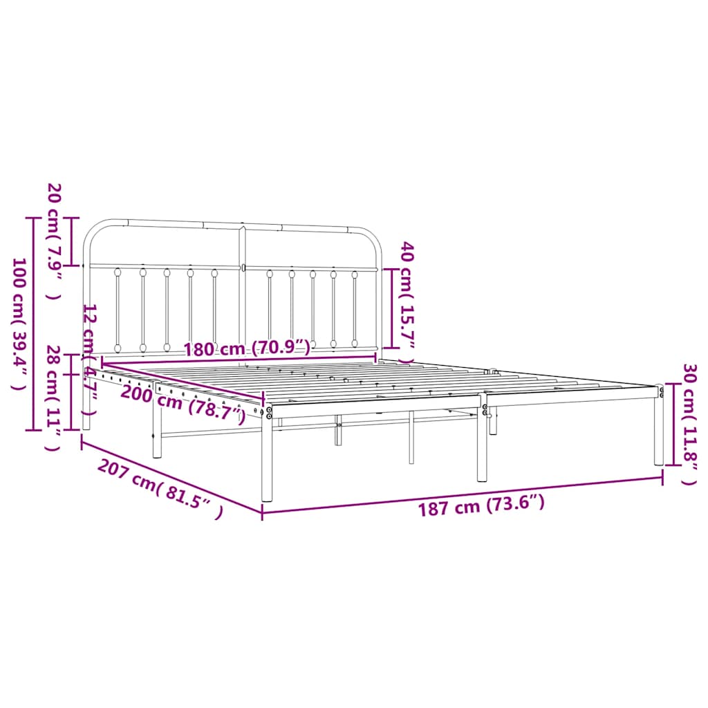 sengeramme med sengegavl 180x200 cm metal hvid