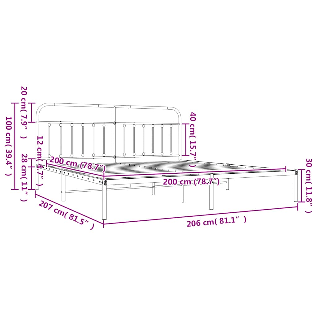 sengeramme med sengegavl 200x200 cm metal hvid