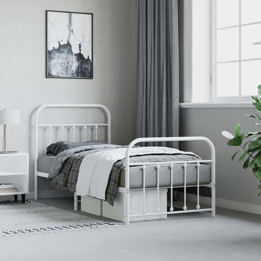 sengeramme med sengegavl og fodgærde 90x190 cm metal hvid