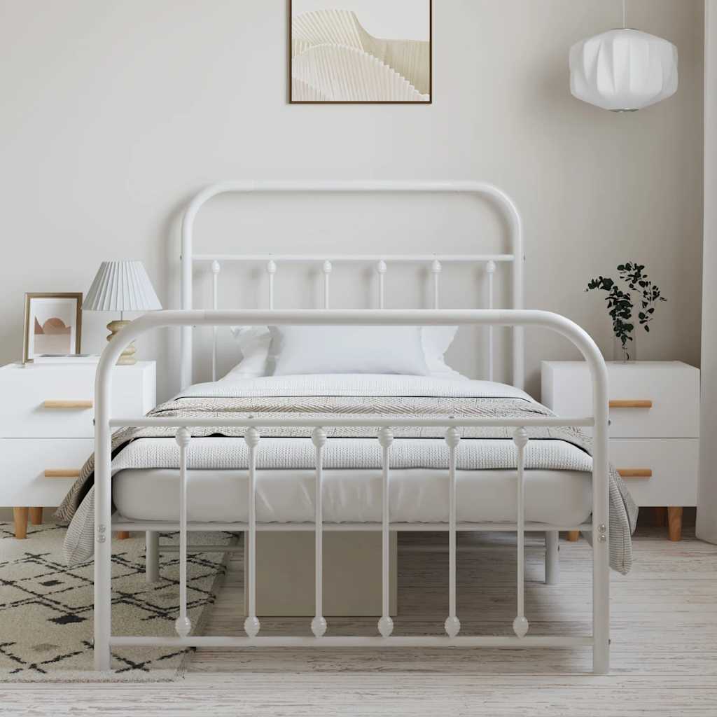 sengeramme med sengegavl og fodgærde 100x190 cm metal hvid