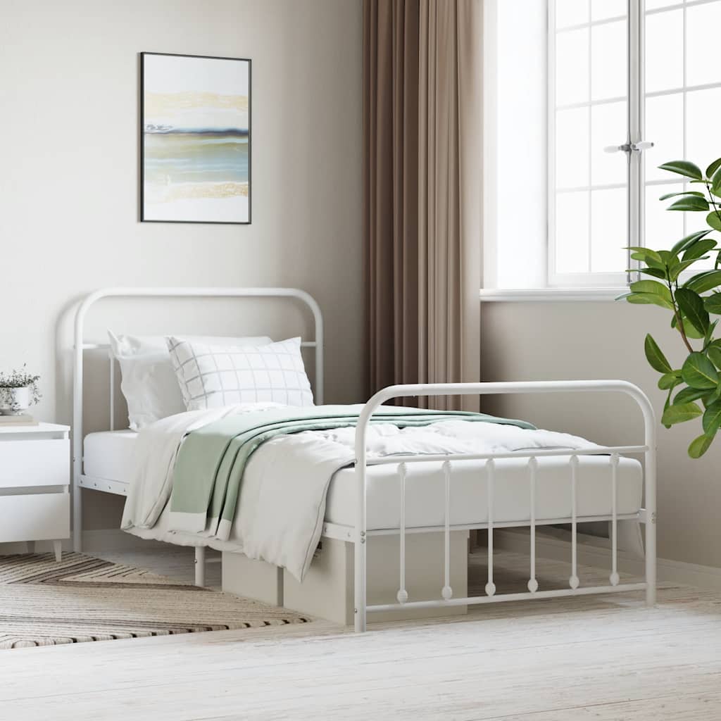 sengeramme med sengegavl og fodgærde 107x203 cm metal hvid