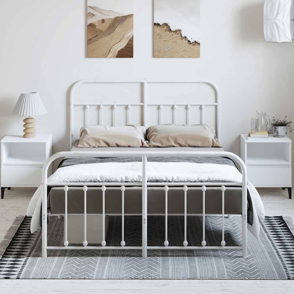 sengeramme med sengegavl og fodgærde 135x190 cm metal hvid