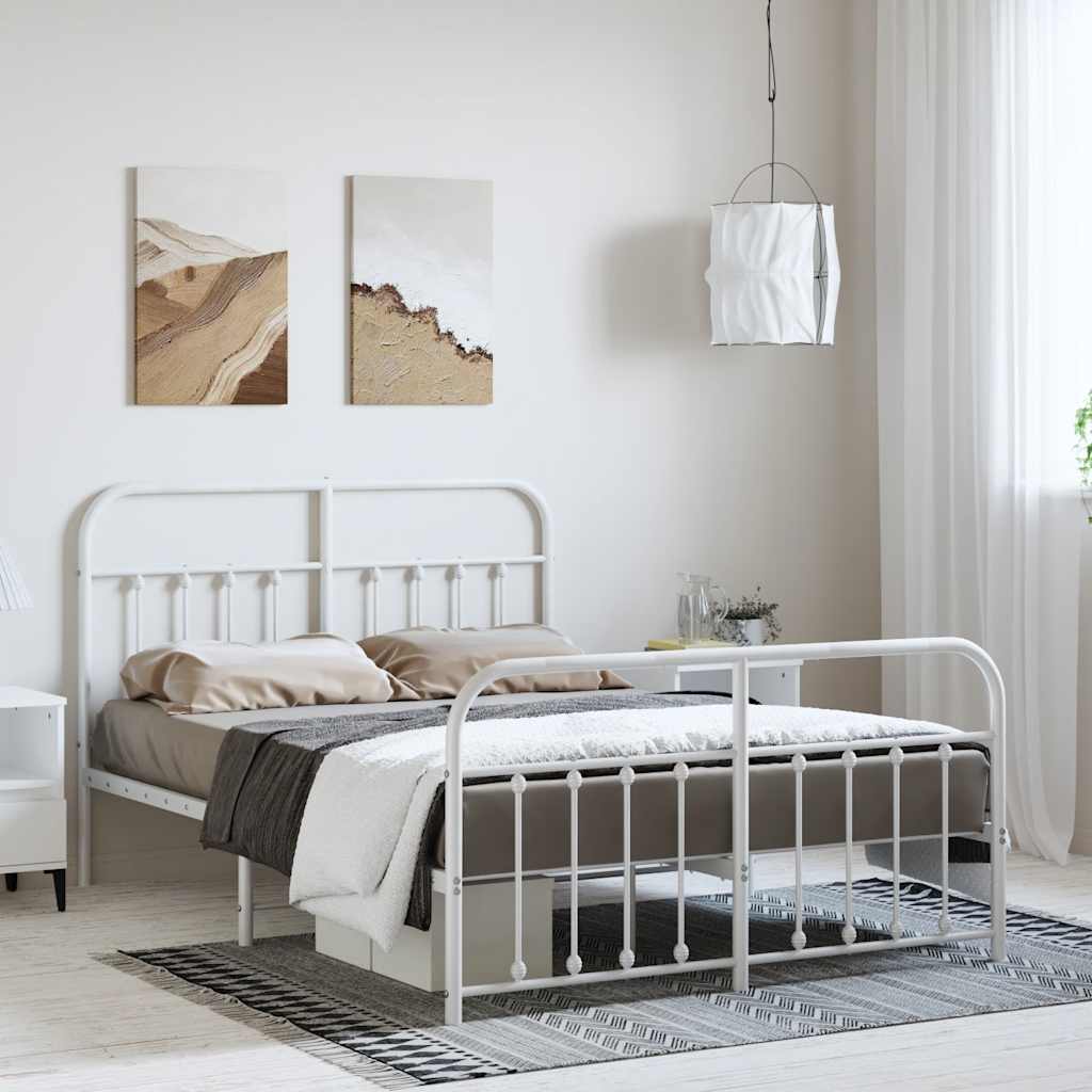 sengeramme med sengegavl og fodgærde 135x190 cm metal hvid