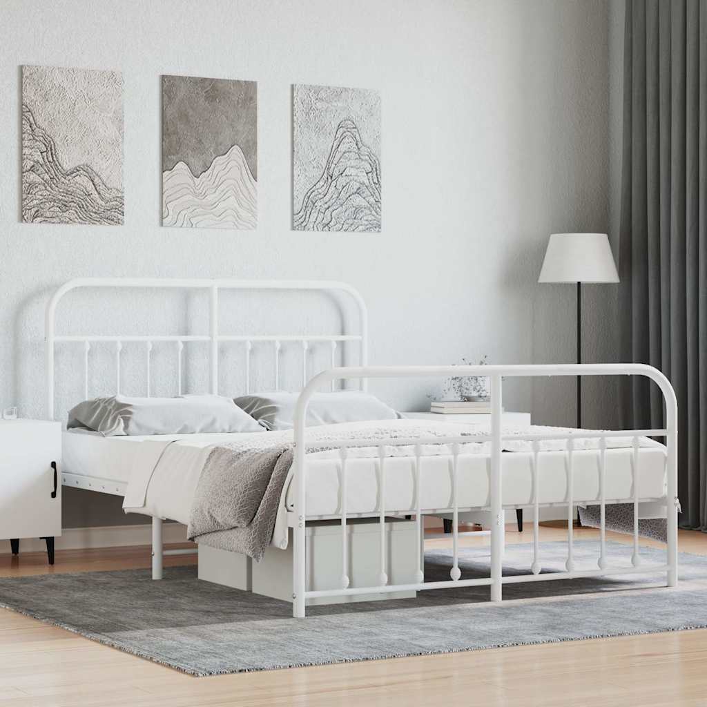 sengeramme med sengegavl og fodgærde 140x190 cm metal hvid
