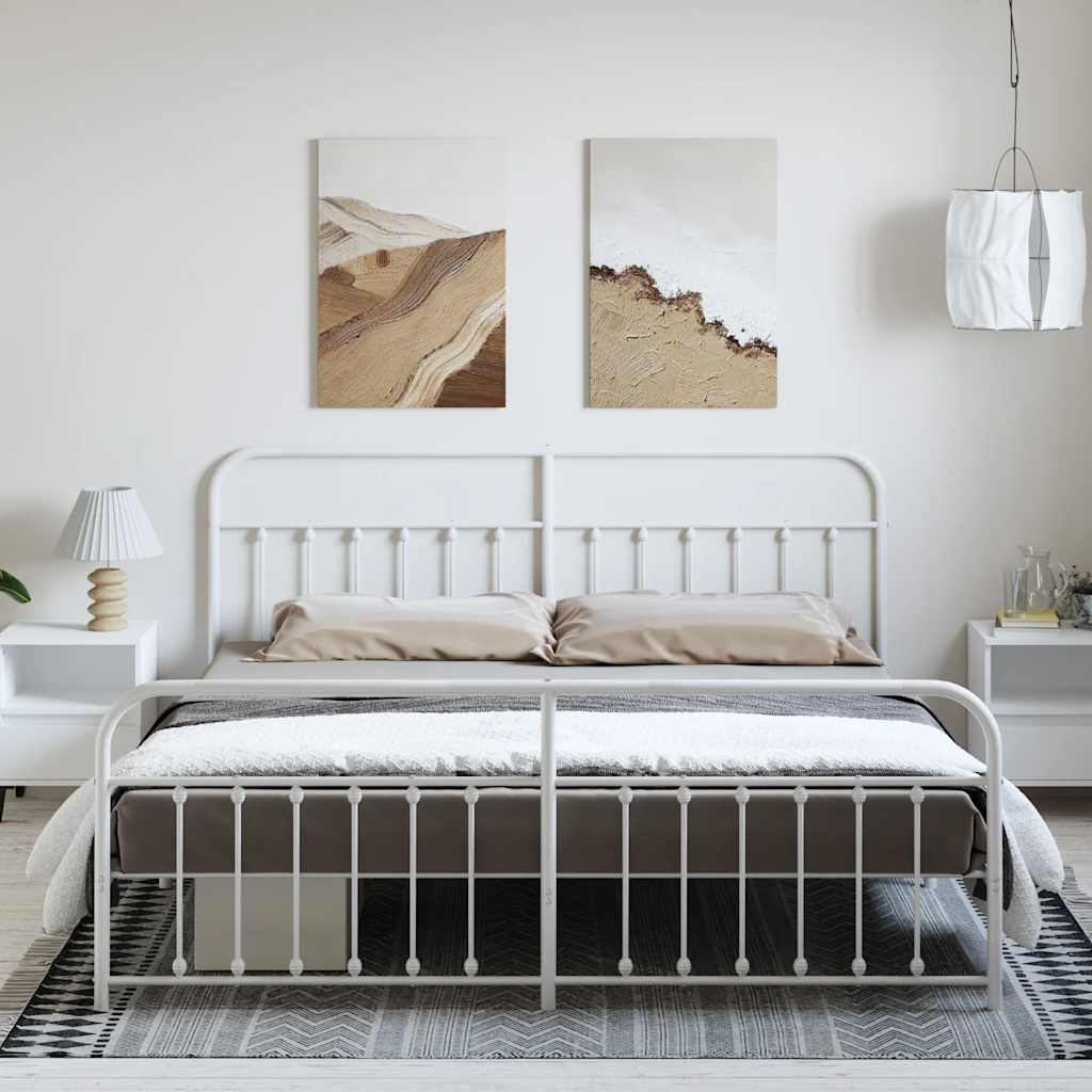 sengeramme med sengegavl og fodgærde 183x213 cm metal hvid
