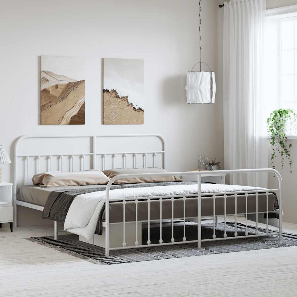 sengeramme med sengegavl og fodgærde 183x213 cm metal hvid