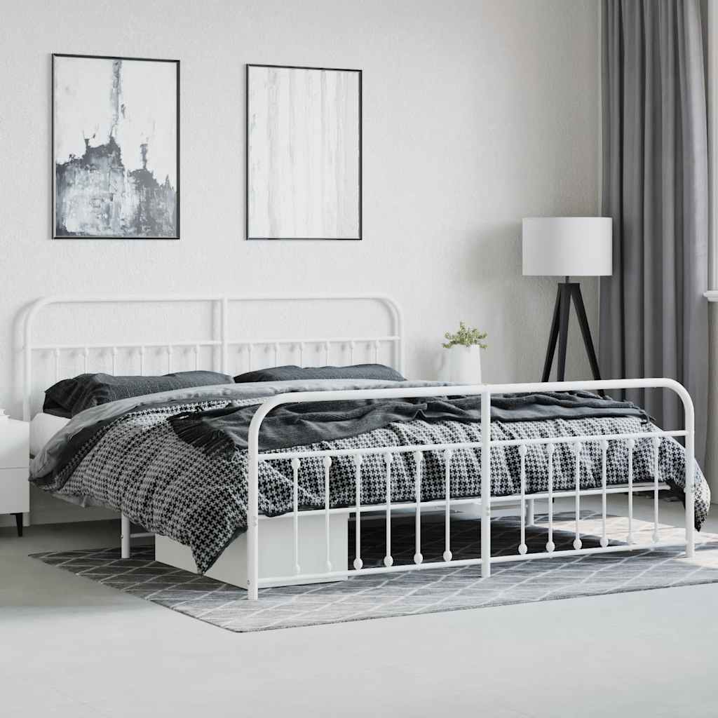 sengeramme med sengegavl og fodgærde 200x200 cm metal hvid