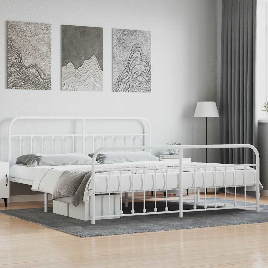sengeramme med sengegavl og fodgærde 200x200 cm metal hvid