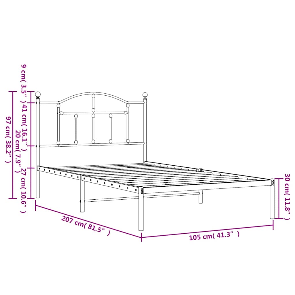 sengeramme med sengegavl 100x200 cm metal sort