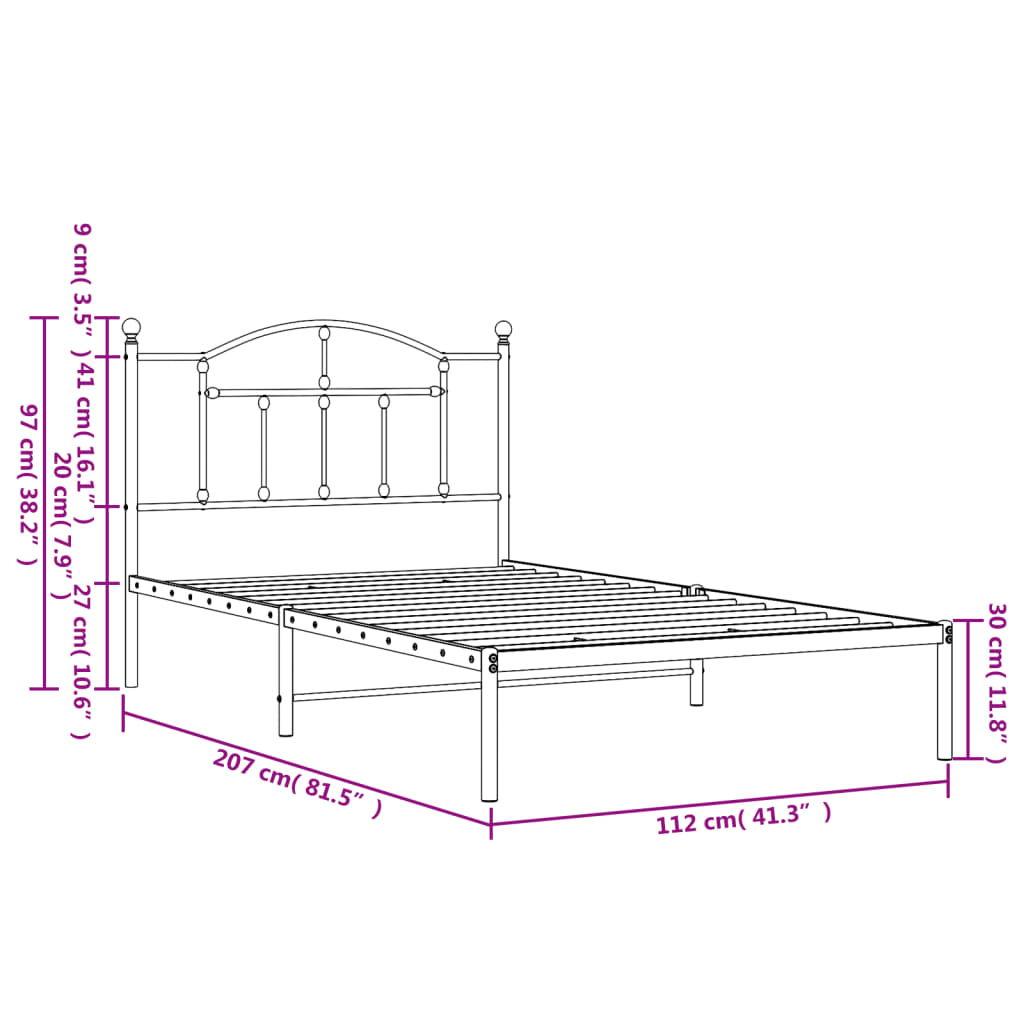 sengeramme med sengegavl 107x203 cm metal sort