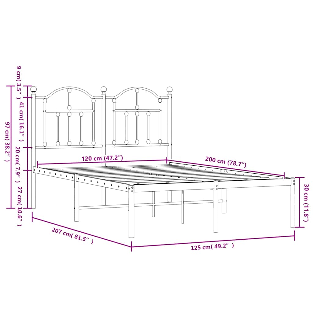 sengeramme med sengegavl 120x200 cm metal sort