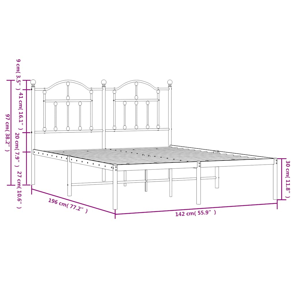 sengeramme med sengegavl 135x190 cm metal sort