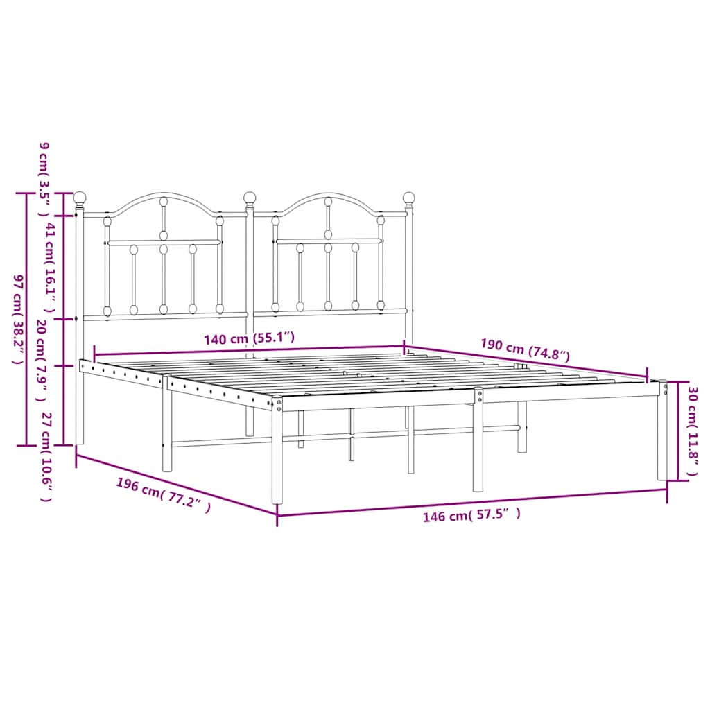 sengeramme med sengegavl 140x190 cm metal sort